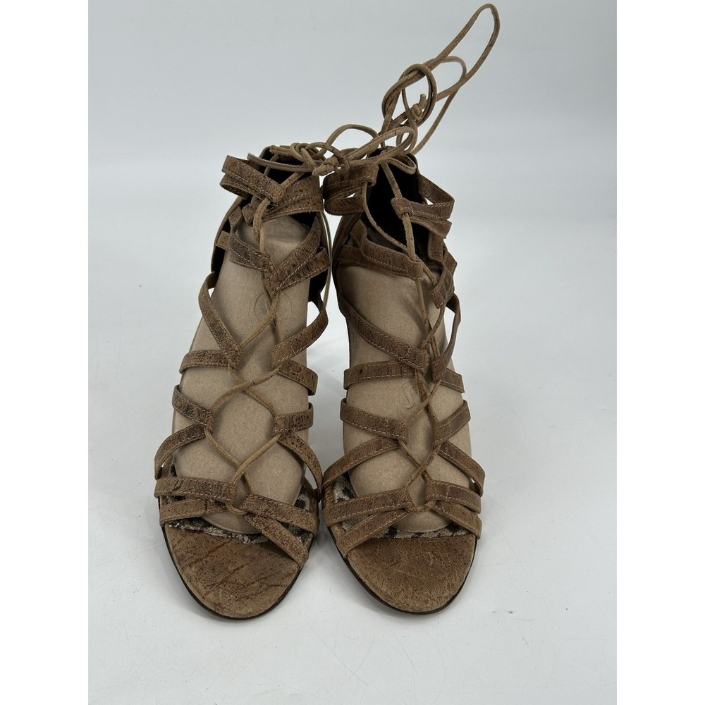 Manolo Blahnik Gladiator Heels Stiletto Lace‎ Sandals Women's Sz EU 38 Brown